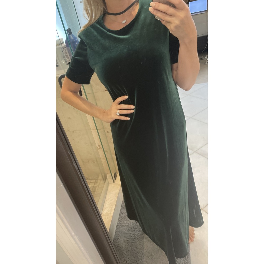 Talbots Women Green Velvet Modest Maxi Dress Large Holiday Short Sleeve EUC